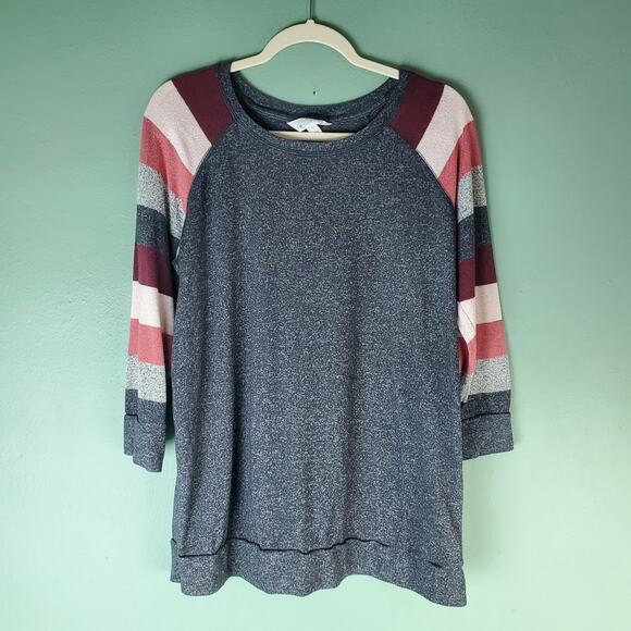 Market & Spruce Womens Paulsen Brushed Knit Top Striped Colorblock Size 1X - Picture 1 of 6